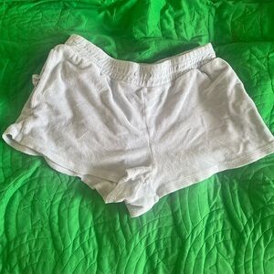 Aritzia Wilfred Free Terry Cloth Shorts (Light Blue/Off White)